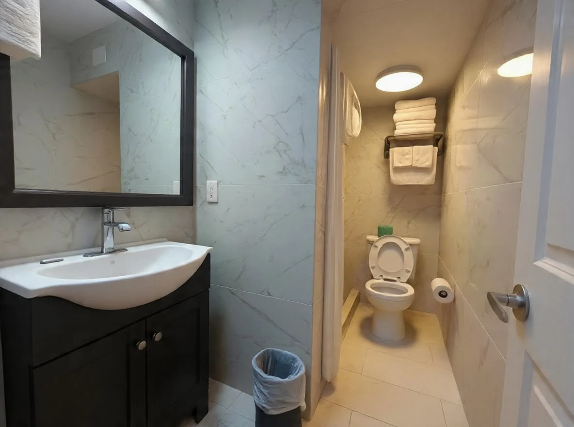 Bathroom with vanity and mirror